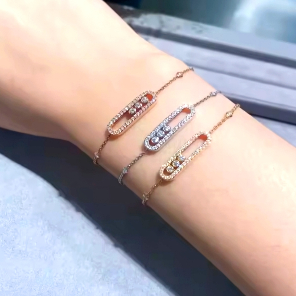 GORGEOUS Gold and Silver FRENCH SLIDING Bar CZs Chain Bracelets